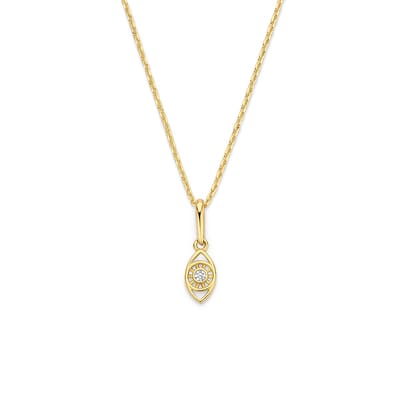 New Bling 9NBG-0727 Gouden ketting met Hangertje - Oog - Zirkonia - 8,5x4mm - Ankerschakel - 39+3+3cm - 14 Karaat - Goud