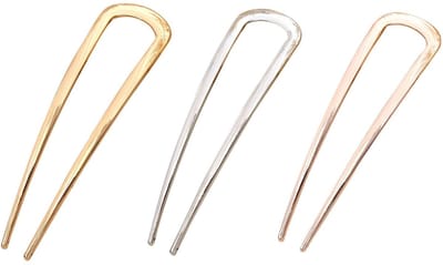 Dailygoods- Vork Set van 3 Stuks - Duurzaam Legering - U-Vormig Ontwerp - Geschikt voor Kapsels - 110x30 mm - Goud/Zilver/Roze Goud - Haarkam