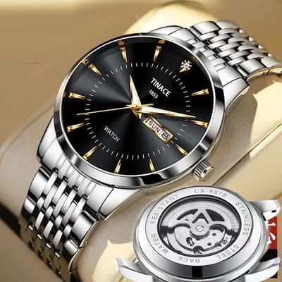 Engels Dubbele Kalender Automatisch Niet-mechanisch Horloge Heren Lichtgevend Waterdicht Zakelijk Casual Horloge one black