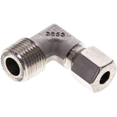 1/2'' NPT Buitendraad x 8S RVS Elbow 90deg Snijring 630 Bar DIN 2353 - FL2E-MC-ST-012N-08-S