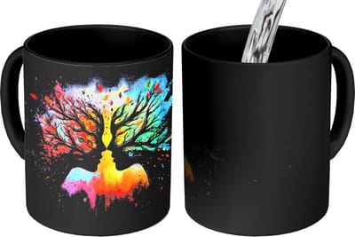 Magische Mok - Foto op Warmte Mokken - Koffiemok - Gezichten - Silhouetten - Kleurrijk - Takken - Magic Mok - Beker - 350 ML - Theemok