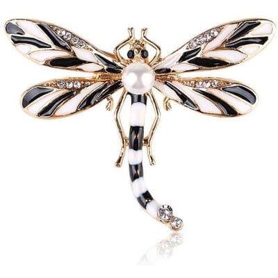 Delicaat En Mooi Hoge Kwaliteit Olie Druipende Legering Emaille Strass Libelle Insect Broche Parel Broche white