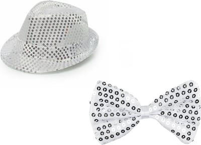 Faram Party verkleed hoedje en strikje - Zilver glitters - Verkleedkleding