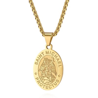Europese En Amerikaanse God Beschermer Elliptische Medaille Roestvrij Staal Hanger Ketting beige