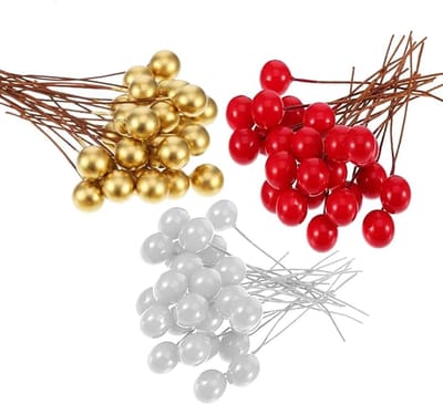 Kunststof Bessen voor Kerstdecoraties, 90 Stuks, Diameter 10mm, Ideaal voor Wreaths en Guirlandes, Rood, Goud en Zilver