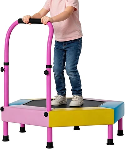 Kinder trampoline - Springapparaat - Actieve beweging - Verstelbare handgreep - 91 cm - Roze