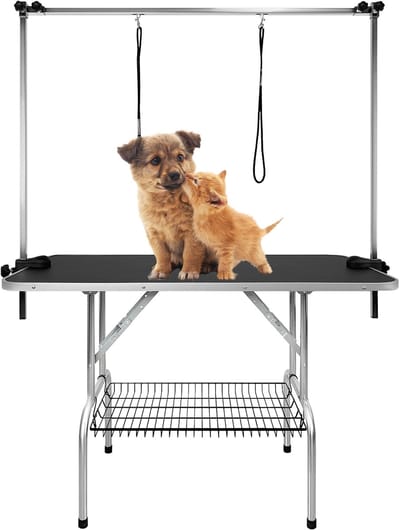 Hondentrimtafel, opvouwbare trimtafel met 360° draaibare bevestigingsriem en 2 lus, in hoogte verstelbaar, hondentrimtafel, draagt tot 100 kg (maat L) NAIZY