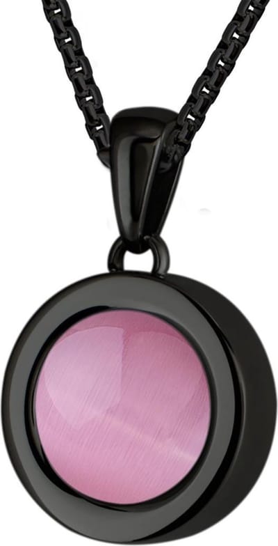 Quiges 12mm Mini Munt Hanger Zwart RVS Glans met Cat's Eye Roze Munt en Box Ketting Ankerketting 42-46cm