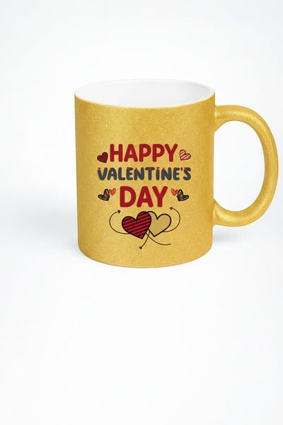 Gouden Glitter Mok Happy Valentine's Day - Romantisch Valentijnscadeau met Hartjes