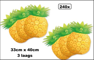 240x Servetten Tropical Ananas 33cm x 40cm - 3 laags - Servet diner eten knoeien restaurant Tropical Hawai party BBQ thema feest verjaardag feest