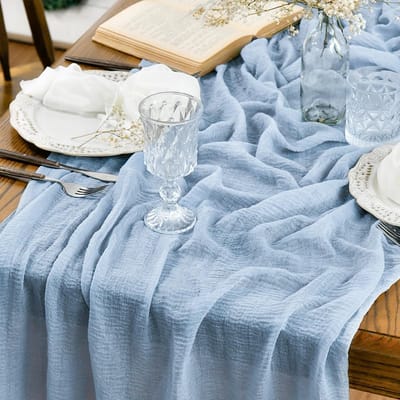 Solidchoice - Boho Sky Blue Mesh Tafelloper - 80x400cm Seizoensgebonden Tafeldecoratie