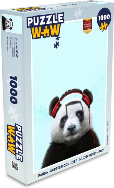 Puzzel Panda - Koptelefoon - Dier - Muzieknoten - Rood - Legpuzzel - Puzzel 1000 stukjes volwassenen