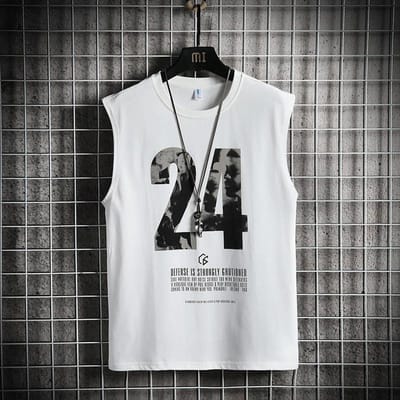Gilet de sport décontracté pour hommes, ample, tendance, T-shirt sans manches, vêtements, maillot de corps, chemise à bascule, été M blanc