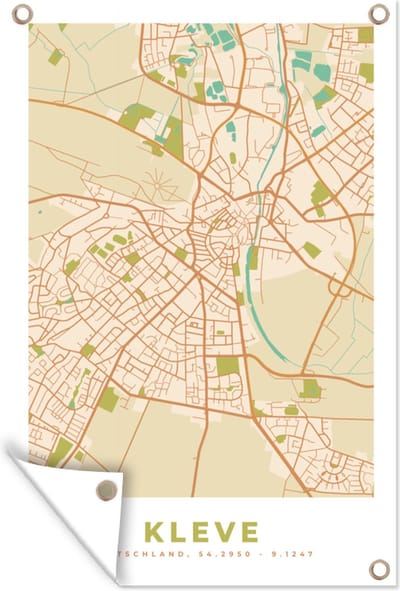 Muurdecoratie Plattegrond - Kleve - Kaart - Stadskaart - Vintage - 120x180 cm - Tuinposter - Tuindoek