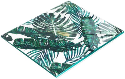 Multifunctionele decoratieve glazen snijplank voor in de keuken met palmbladerenmotief, 60x52 cm