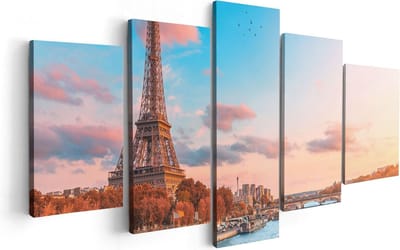 Artaza Canvas Schilderij Vijfluik Eiffeltoren In Parijs Aan Het Water - 100x50 - Foto Op Canvas - Canvas Print