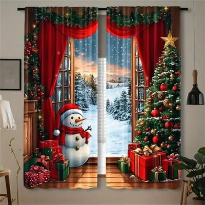 2 stuks Set Kerstgordijnen van de Kerstman-Digitale Print, Ontwerp met Tunnelzoom, Polyester -Perfect voor Woonkamer, Keuken, Slaapkamer W65X60H(cm)X2Pcs&Grommet Top