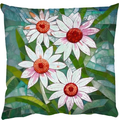 Sierkussens - Kussentjes Woonkamer - 50x50 cm - Bloemen - Roze - Glasmozaïek