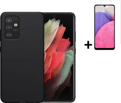 Hoesje Geschikt voor Samsung Galaxy A33 - Screenprotector A33 - Siliconen - Samsung A33 Hoes Zwart Case + Tempered Glass