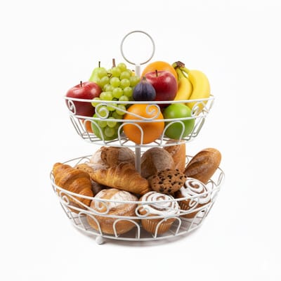 Fruitschaal etagère - 2 laags - metaal - wit