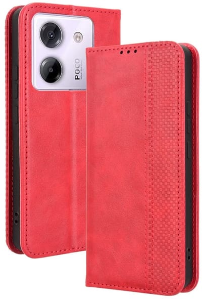Coverup Hoesje - Geschikt voor Xiaomi Poco M7 Pro 5G Hoesje - Coverup Vintage Style Book Case - Rood