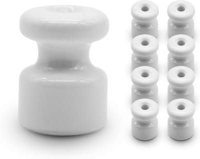 Keramische Isolatoren - Wit - 8 Stuks - 18 x 23 mm - Elektrische Vintage Isolator - Hoogwaardige Porseleinen Isolatoren voor Elektriciteit