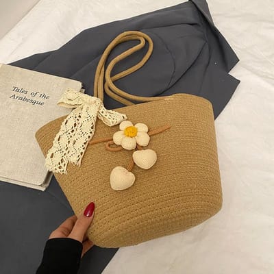 Modieuze Handgemaakte Bloemdecoratie Handtas voor Dames Zomer Nieuw Modieus Eén-schouder Crossbody Tas Bucket Bag