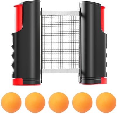 Solidchoice - Uittrekbaar Draagbaar Tafeltennisnet - Pingpong Net - Ideaal voor Binnen en Buiten - Zwart - Inclusief Tafeltennisballen - Geschikt voor...