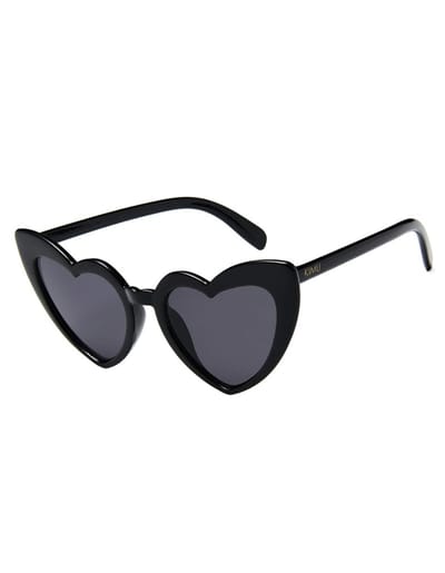 KIMU® Zonnebril Hartjes Cat Eye - Zwart Montuur - Zwarte Glazen - Vintage Seventies Hippy Retro Love Festival