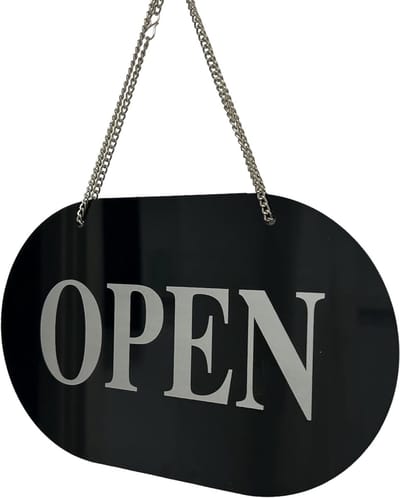 Open Gesloten Bord - Deur Melding - Kantoor Gebruik - Dubbelzijdig Bedrukt - 255 x 102 mm - Zwart Zilver