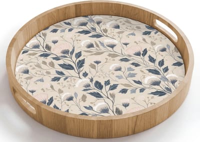 Dienblad rond 40x40 cm - Schootdienblad hout - Klassiek - Botanisch - Kleurrijk - Borrelplank rechthoek - Plateau houten dienbladen