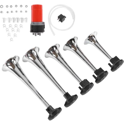 5PCS Klaxon à Air de Voiture avec Compresseur d'Air Jazz 5 Tubes Musique 130dB 12V pour Camions Bus Bateaux black