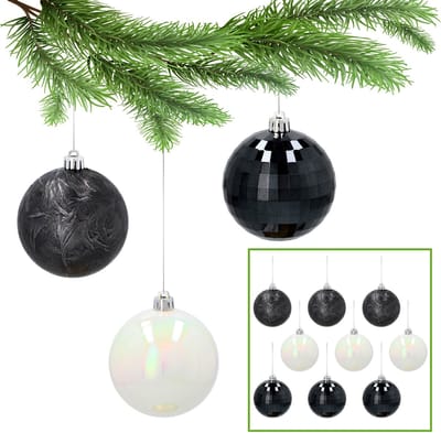 Antraciet kerstballen, set van plastic kerstballen, kerstboom ornamenten 8cm, 9 stuks