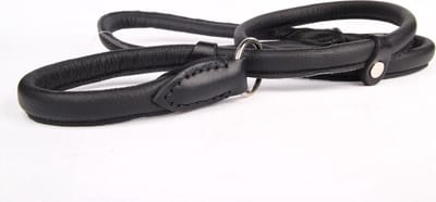 Dog's Companion - Leren Retrieverlijn (met dubbele stop) - Lengte: 180cm (12 mm), Kleur: Zwart