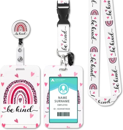 Kaarthouder Nekband - Omhangkoord ID - Snelle Identificatie - Waterafstotend PVC - 11x7 cm - Regenboog Rose