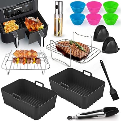 GELLDG Geschikt voor Ninja Airfryer-accessoires - 15-delige set - Accessoires geschikt voor Ninja Foodi Max Dual Zone AF400EU, AF300EU, AF400EUCP 7,6L-9,5L en andere dual zone airfryers - BPA-vrij - Vaatwasserbestendig