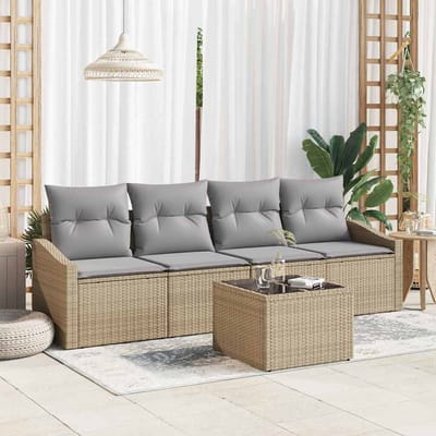 vidaXL Bankstel 5 st Beige en Licht Grijs poly rattan