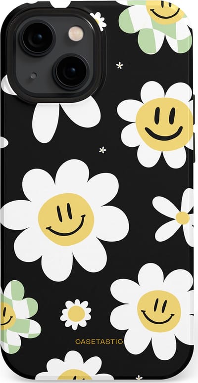 Casetastic hoesje geschikt voor Apple iPhone 13 mini - MagSafe - Dubbellaagse bescherming - Vrolijke Madeliefjes - Fashion Case - Zwart Wit Grijs Goud