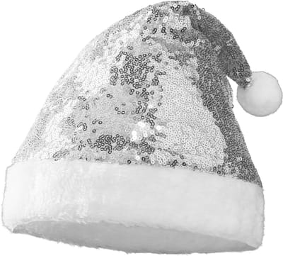 dressforfun - Kerstmuts met zilveren pailletten - verkleedkleding kostuum halloween verkleden feestkleding carnavalskleding carnaval feestkledij partykleding - 303434