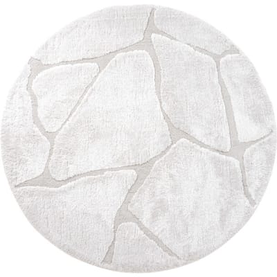 Vloerkleed Macy Creme Rond ø160 cm - Design Hoog-Laag Vloerkleed met Organisch Keien Patroon in Scandinavische / Japandi Stijl