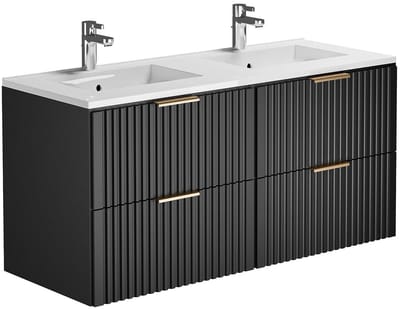 Vente-unique Geribbeld hangmeubel voor badkamer met inbouwwastafel - Zwart - 120 cm - ZEVARA