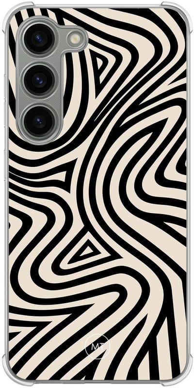 Hoesje (shockproof) geschikt voor Samsung Galaxy S23 - Groovy lines - Extra sterke case - TPU/polycarbonaat - Print - Zwart, Wit, Transparant