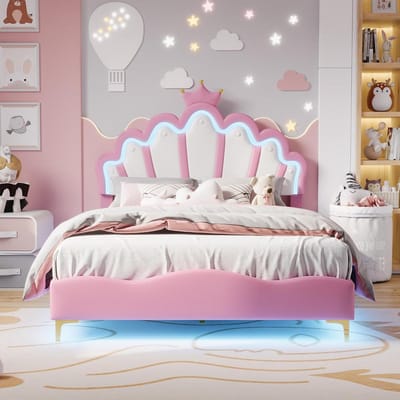 Kinderbed - Meisjesbed Prinsessenbed - Slaapkamer Inrichten - Verstelbare LED Verlichting - 140x200 cm - Roze