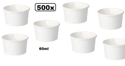 500x BIO Kartonnen Saus Cups 60ml Wit - ketchup pindasaus mayonaise cocktail tapas amuse zaden poeder kruiden cup festival diner thema feest snack