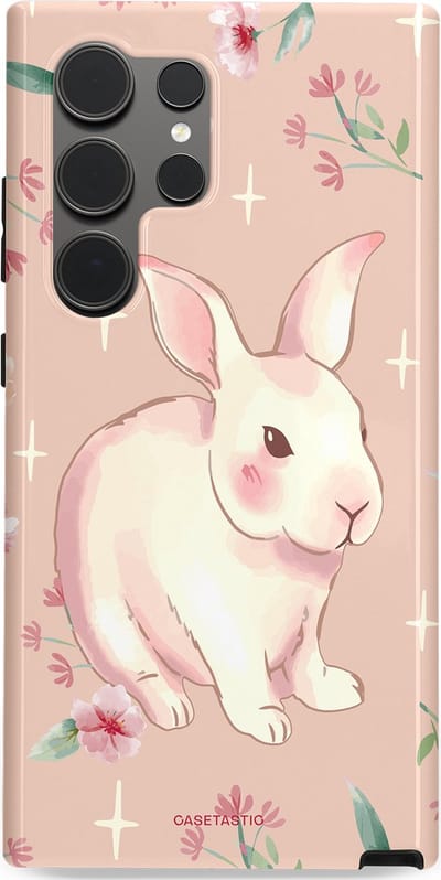 Casetastic Hoesje Geschikt voor Samsung S24 Ultra - Stijlvolle Beschermende Duo-layer Case - Schattig konijntje
