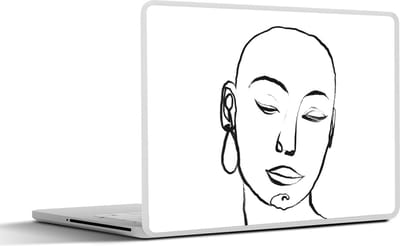 Laptop sticker - 13.3 inch - Vrouw - Zwart - Wit - Minimalisme - 31x22,5cm - Laptopstickers - Laptop skin - Cover