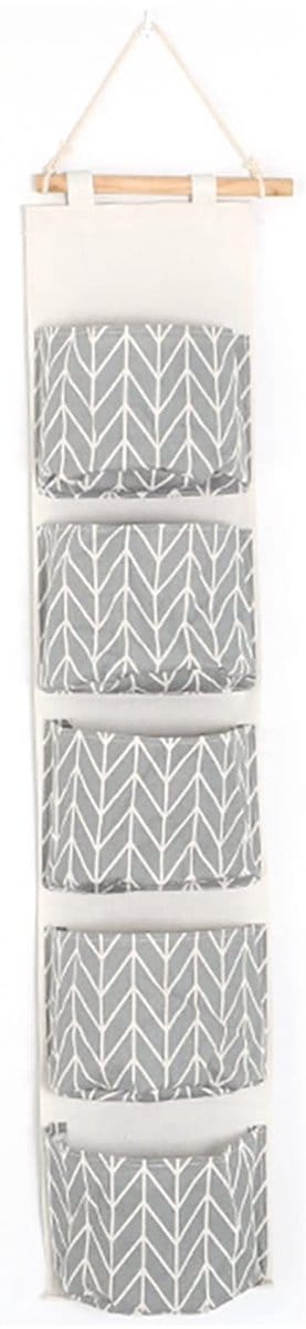 Dailygoods- Opbergtas met 5 vakken - Katoenen wandopslag - Organizer voor keuken/slaapkamer/badkamer - Multifunctioneel - Duurzaam - Afmetingen 90 x 20 x 13 cm - Wandorganizer