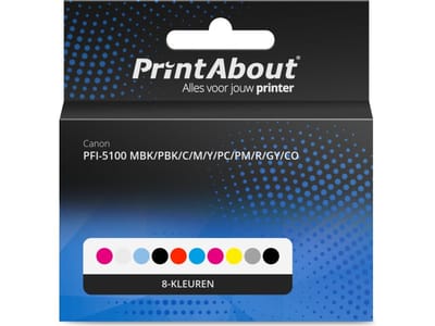 PrintAbout huismerk Inktcartridge PFI-5100 MBK/PBK/C/M/Y/PC/PM/R/GY/CO 8-kleuren Multipack Geschikt voor Canon