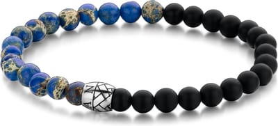 Frank 1967 Beads 7FB-0412 Natuurstenen armband - Agaat - Blue Sediment - Kralen - 20cm - 6mm - Blauw - Zwart