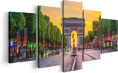 Artaza Canvas Schilderij Vijfluik Arc De Triomphe In Parijs Vanaf De Straat - 100x50 - Foto Op Canvas - Canvas Print